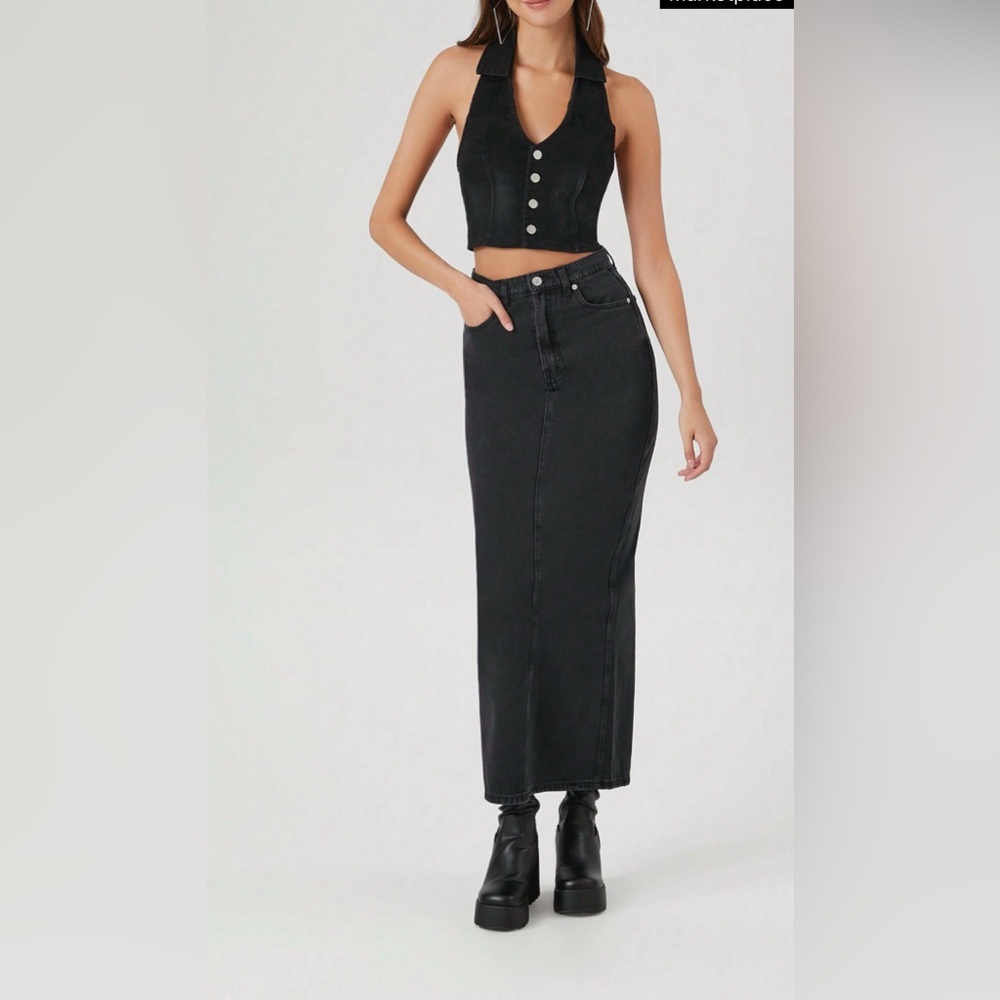 2 piece black denim Skirt & Vest